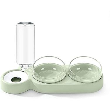 Imagem de Dispensador de água 3 em 1 para animais de estimação, alimentador de cães e gatos, tigela dupla giratória para alimentos (verde)