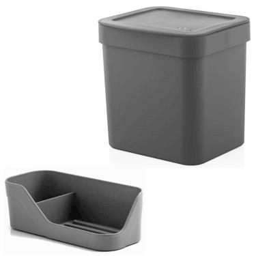 Imagem de Kit Organizador Pia Porta Detergente Esponja + Lixeira 2,5 Litros Cozinha Trium - Ou