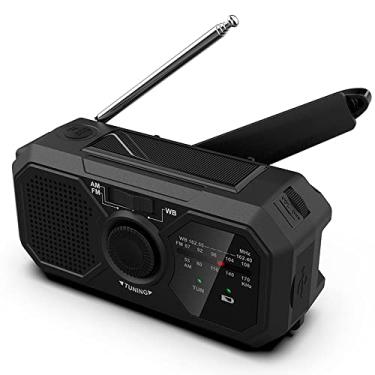 Imagem de mingzhe Rádio de emergência AM/FM/WB/NOAA Weather Radio Solar Hand-Crank Power Bank Lanterna Portátil com Suporte de Alarme SOS 3 Tipos de Fonte de Alimentação para Emergência ao Ar Livre