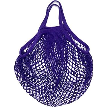 Imagem de Sacos de supermercado reutilizáveis ??portáteis para saco de frutas e legumes organizador de fios de malha de algodão bolsa de alça curta rede sacolas de compras (Roxo)