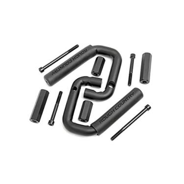 Imagem de Rough Country Alças frontais de aço preto compatíveis com Jeep Wrangler JK 2007-2018 de borracha de aço 6501