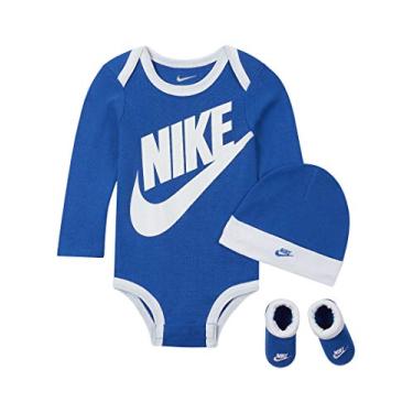 Imagem de Body de manga comprida para bebês da Nike, conjunto de 3 peças (jogo real (MN0134-U89)/branco, 6-12 meses)