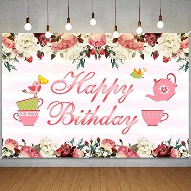Imagem de Lets Par Tea Birthday Background Banner Decorações Tea Party Fundo Temático Floral Xícaras de Chá Bday para Meninas Chá de Bebê Mulheres Fotografia Decoração de Festa Suprimentos