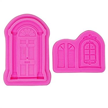 Imagem de Honbay Molde de janela de porta de silicone 2 peças molde de cozimento de casa moldura de bolos molde de padrão de borda para fondant pudim sabão de pudim açúcar decoração de bolo de doces argila polímero (2 estilos)