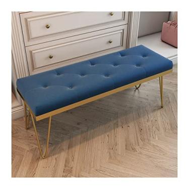 Imagem de prateleira de sapatos Banco de armazenamento com botão, bancos de quarto estofados, banco de sotaque para apoio para pés de veludo para a sala de jantar da sala de estar da sala de estar no quarto da