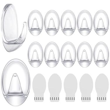 Imagem de 12 peças de ganchos médios transparentes ganchos de designer médio ganchos autoadesivos transparentes tiras internas 12 ganchos de parede utilitários com 15 peças fitas autoadesivas, ganchos resistentes para parede de casa cozinha banheiro