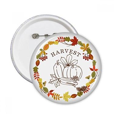 Imagem de Broche redondo com estampa de guirlanda de Dia de Ação de Graças com folhas e broches para decoração de 5 peças