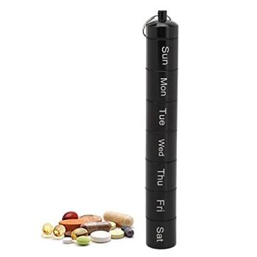 Imagem de Estojo para comprimidos de 7 dias,caixa de comprimidos portátil,caixa de remédios semanais em liga de alumínio chaveiro à prova d'água porta-comprimidos estojo com chaveiro e mosquetão(black), Or