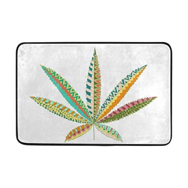 Imagem de Capacho My Daily colorido folha de cannabis 40 x 60 cm, sala de estar, quarto, cozinha, banheiro, tapete impresso de espuma leve