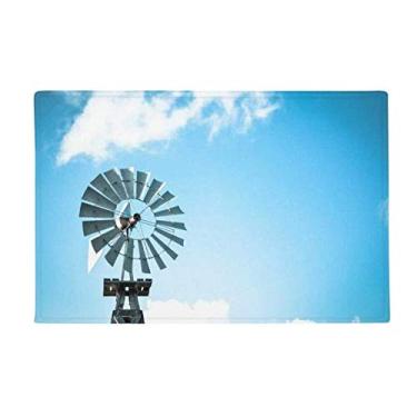 Imagem de DIYthinker Windmill Tapete de porta de banheiro com céu azul e nuvens brancas antiderrapante