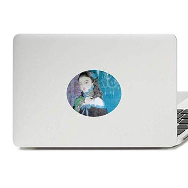 Imagem de Adesivo de notebook azul clássico menina estilo chinês aquarela vinil emblema gráfico laptop decalque