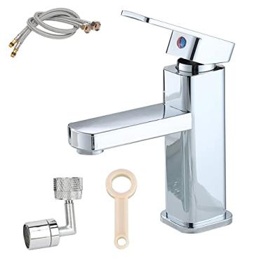 Imagem de Torneira de banheiro com torneira de água quente e fria para lavatório, prata