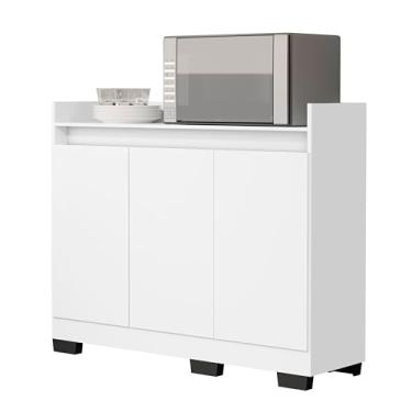 Imagem de Rack Aparador Escritório Hall De Entrada Cantinho De Café Retro Modelo Ryzen 3 Portas - Quality Móveis (Branco)