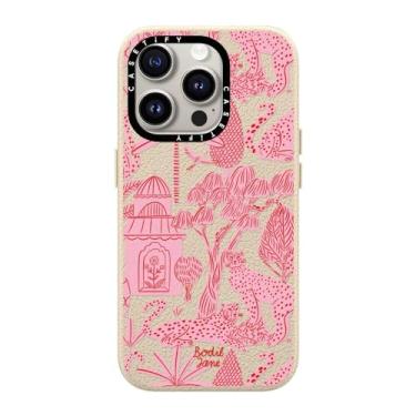 Imagem de CASETiFY Capa de couro para iPhone 15 Pro [Texturizada/Proteção contra quedas de 1,5 m/Compatível com Magsafe] - Estampas de Animais - Cheetah Paradise Pink - Leite de Aveia
