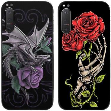 Imagem de 2 peças rosa flor Europa dragão impresso TPU gel silicone capa de telefone traseira para Sony Xperia todas as séries (Sony Xperia 5 II)