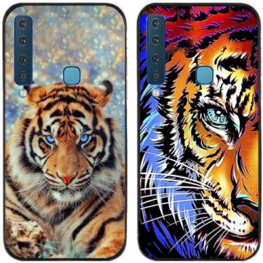 Imagem de 2 peças Cool Tiger King impresso TPU gel silicone capa de telefone traseira para Samsung Galaxy todas as séries (Galaxy A9 2018)