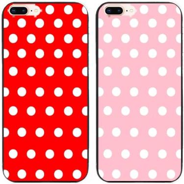 Imagem de 2 peças de capa traseira de silicone em gel TPU com bolinhas vermelhas e rosa para Apple iPhone todas as séries (iPhone 7 Plus/iPhone 8 Plus)