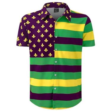 Imagem de LINOCOUTON Camisa masculina de manga curta com botões Mardi Gras, Carnaval, M