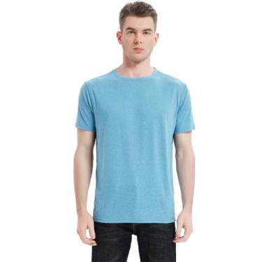 Imagem de Zwhemp Camiseta masculina de cânhamo, gola redonda, manga curta, 55% cânhamo 35% poliéster reciclado, 10% tencel, respirável, azul-petróleo, Delphinium Blue, XXG