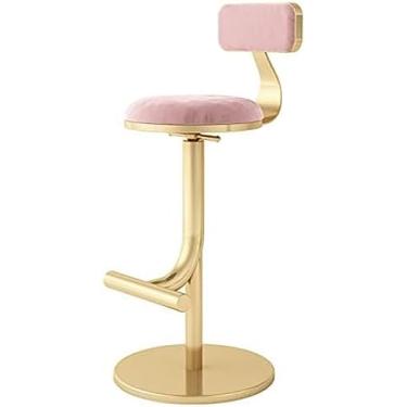 Imagem de Bancos de bar para cozinhas Banco alto com altura ajustável Cadeira de banco de bar com encosto, cadeiras de bar Banco alto redondo encosto de assento de veludo para café da manhã Balcão de