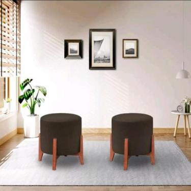 Imagem de kit 2 Banqueta Puff Thor Luxo Madeira Maciça - ME ecommerce, marrom