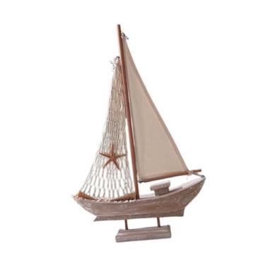 Imagem de Generic Barco à vela de madeira modelo de barco à vela estatueta de barco à vela praia náutica mini modelo de barco à vela de madeira para casa de brinquedo, 42cm X 27cm X 5.5cm