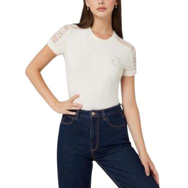 Imagem de GUESS Camiseta feminina de renda de manga curta, Pedra silenciosa, M