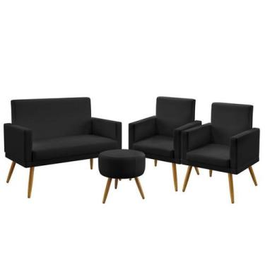 Imagem de Kit Poltrona Namoradeira e 2 Poltronas Estofada Sala De Estar Nina Com