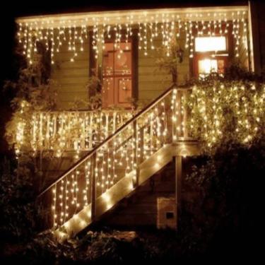 Imagem de Kit 2 Cascatas 400 Leds 10M Branco Quente a Prova D'agua Fio Branco 22