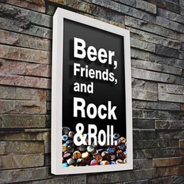 Imagem de Quadro Porta Tampinhas Beer & Rock - Quadro Novo, 30x40, Branco