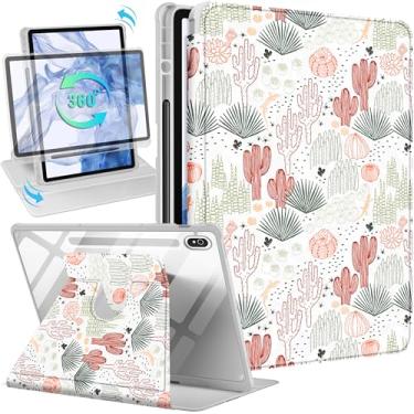 Imagem de Wazzasoft Capa para Samsung Galaxy Tab S10 Fe – Capa Tab S9 Fe/S9 com suporte para lápis, mulheres, meninas, fofa, bonita, cacto, design estético exclusivo, capa para tablet rotativa para adolescentes