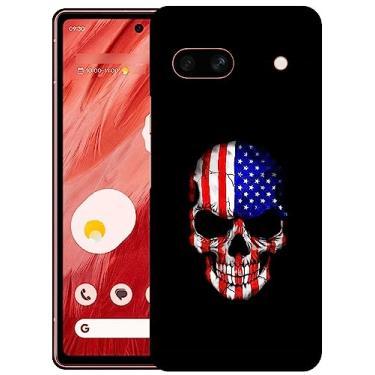 Imagem de SM Cases Capa Google Pixel 7A - Caveira Bandeira Americana Design Impresso 3D Capa Traseira de Plástico Rígido para Google Pixel 7A (não para Pixel 6A).