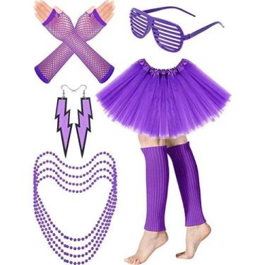Imagem de Conjunto Fantasia de Festa Retrô Rosa Anos 80 90 Com Saia Par de Brinc