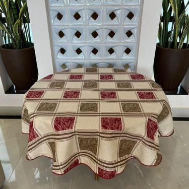 Imagem de Toalha De Mesa Redonda 6 Lugares 1,80m - TERRA DECOR, Xadrez Vinho