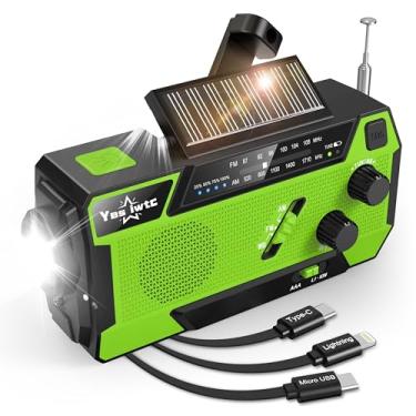 Imagem de Yesiwtc Rádio meteorológico de emergência NOAA de 7400 mWh com cabo de carregamento 3 em 1 - Rádio de alerta de manivela solar - 3 métodos de fonte de alimentação - Alarme SOS, lanterna para