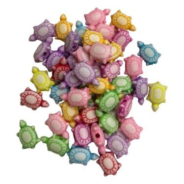 Imagem de 100 Miçanga Entremeio Infantil de Tartaruga Colorida 12mm Para Fazer P