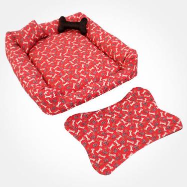 Imagem de Caminha Pet Cães e Gatos 4 Peças Com Pelúcia Almofadinha e Tapetinho A