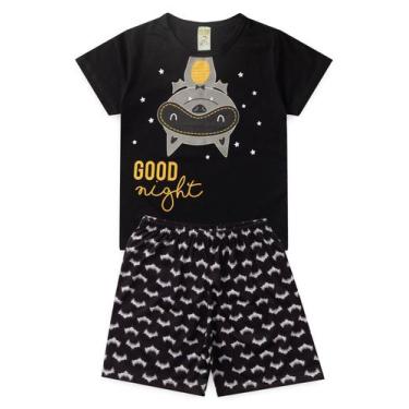 Imagem de Pijama Infantil Masculino Verão Good Night Cat - Hey Kids Preto - HeyK