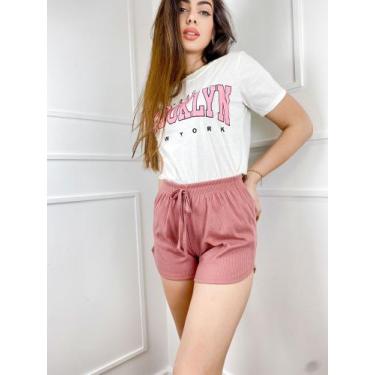 Imagem de Short canelado feminino elástico na cintura  moda elegante - Filó Moda