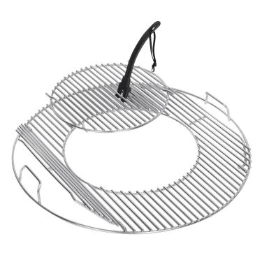 Imagem de Grelha de cozinha articulada de aço inoxidável para churrasqueira Weber de 55,88 cm com elevador de grelha de ferro fundido, grelha 21,5 funciona em Weber 8835, Recteq Bullseye, churrasqueiras de barril