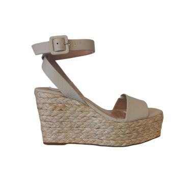 Imagem de Sandália Feminina Anabela em Couro Off White Salto Alto Corda