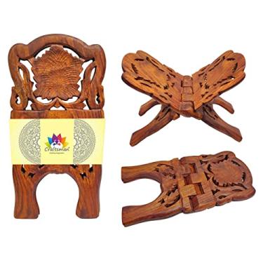 Imagem de Craftsman 12 Inch Rahel Holy Book Stand for Pooja puja Gita Quran Bible Stand Holder. Folding Religious Rosewood Prayer Wooden Book (12 Inch) (12 Inch) (3. Brown)