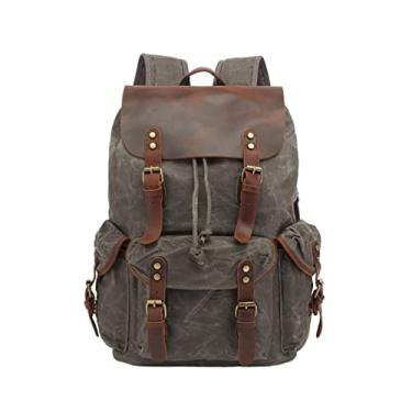 Imagem de Mochila de lona para homem vintage bolsa de viagem de grande capacidade para laptop mochila de couro(Dark Grey)