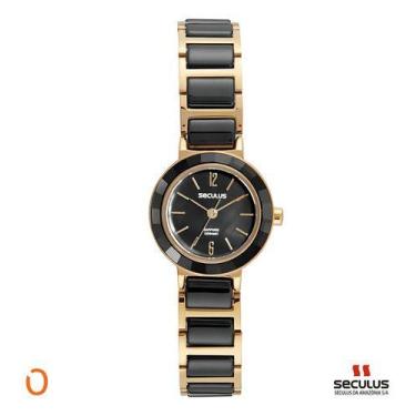 Imagem de Relógio Seculus Feminino Analógico Cerâmica Dourado
