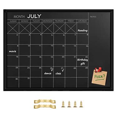 Imagem de TORASO Quadro negro de calendário, 43 x 58 cm, quadro de giz com moldura preta de superfície magnética para planejamento/cronômetro escolar/memorando, quadro de pendurar para escritório, escola e casa (YLHB-BK-4358)