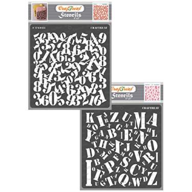 Imagem de Estêncil de letras e números CrafTreat para pintura em madeira, papel, tecido e parede – estêncil numérico e alfabeto – 2 peças – 15,24 x 15,24 cm – Arte faça-você-mesmo reutilizável e estêncil de artesanato para letras e números