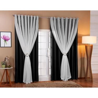 Imagem de Cortina Blackout Voil 7,00x2,70 Sala/Quarto Preto/Branco