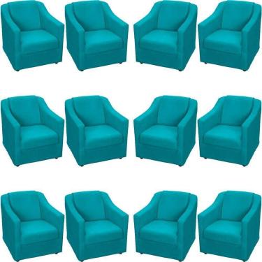 Imagem de Kit 12 Poltronas Mila Pé De Plástico Cromado - Azul-turquesa Suede