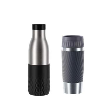 Imagem de Kit Tefal Garrafa Térmica Preta+Copo Térmico com Tampa Cinza