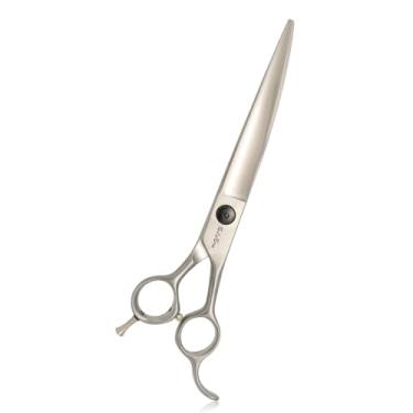 Imagem de SnipStar 8 polegadas profissional de animais de estimação curvo tesouras de corte de aço cobalto lâminas largas para cuidados de cães, dobra de 30 graus